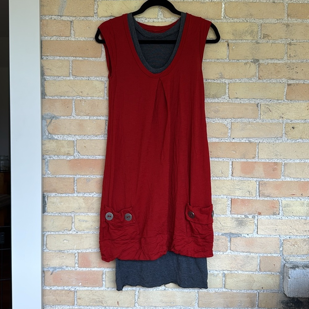 Metalicus Gray and Red 2 Piece Sleeveless Dress